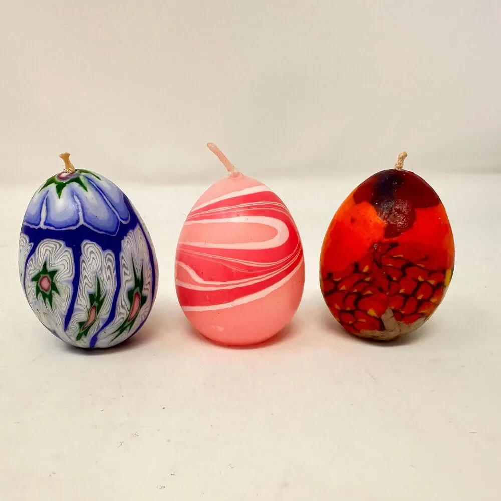 Vintage Multicolor Floral Egg Candles Set of 7 Candle & Egg collectors 2.5”